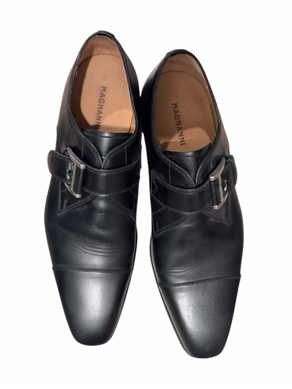 MAGNANNI ✘ Black Double Monk Strap Cap Toe Dress Shoes 7 Leather Spain - Picture 11 of 14